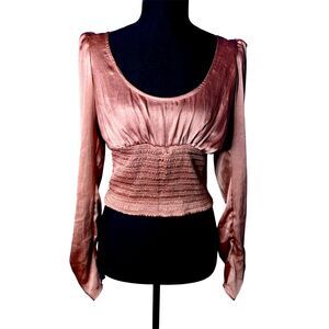 Free People Womens Pink Santiago Blouse Sz S Regency Bridgerton Regal Cropped